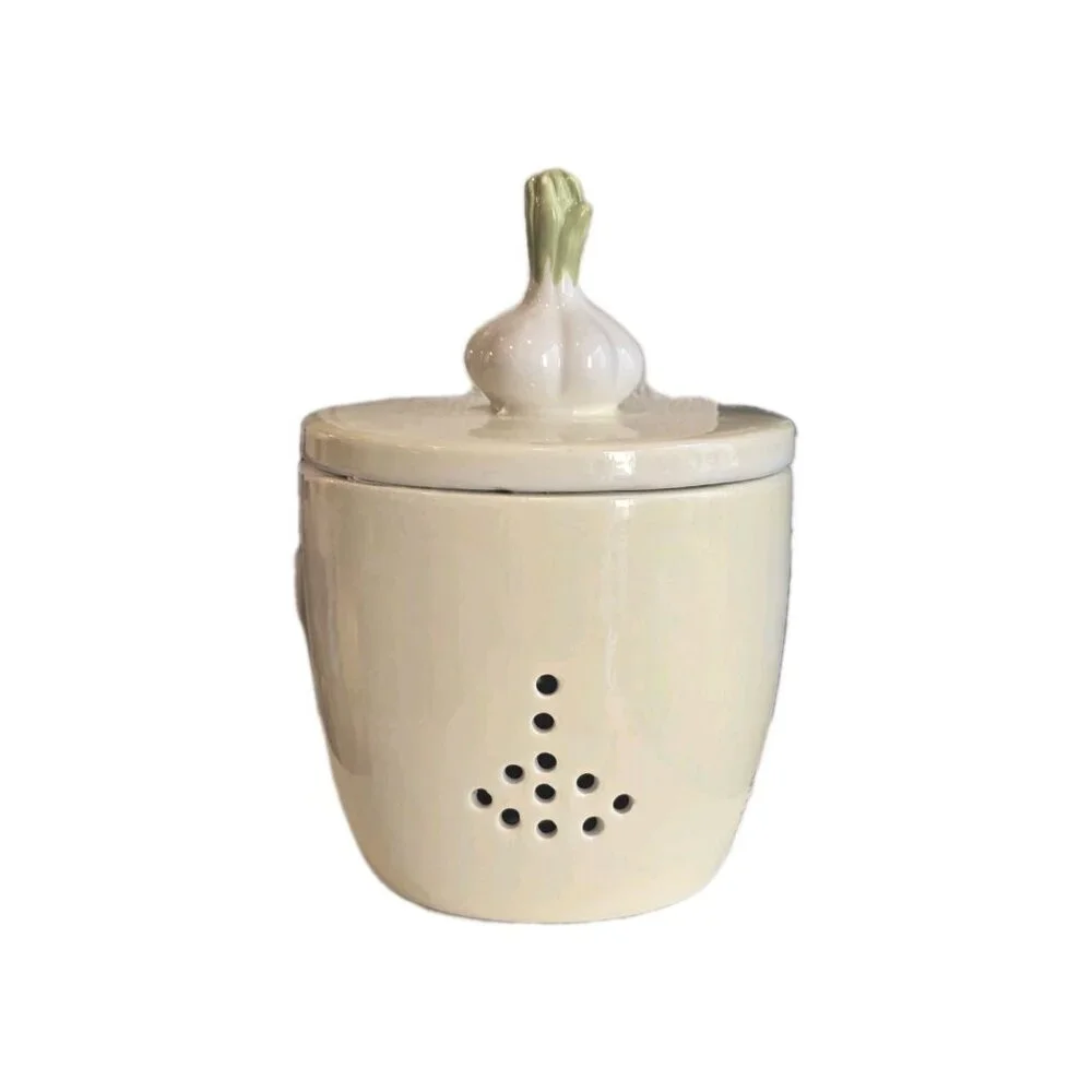 New Ceramic Storage Container W/ Lid Kitchen Garlic Keeper W/ Garlic Bulb Top